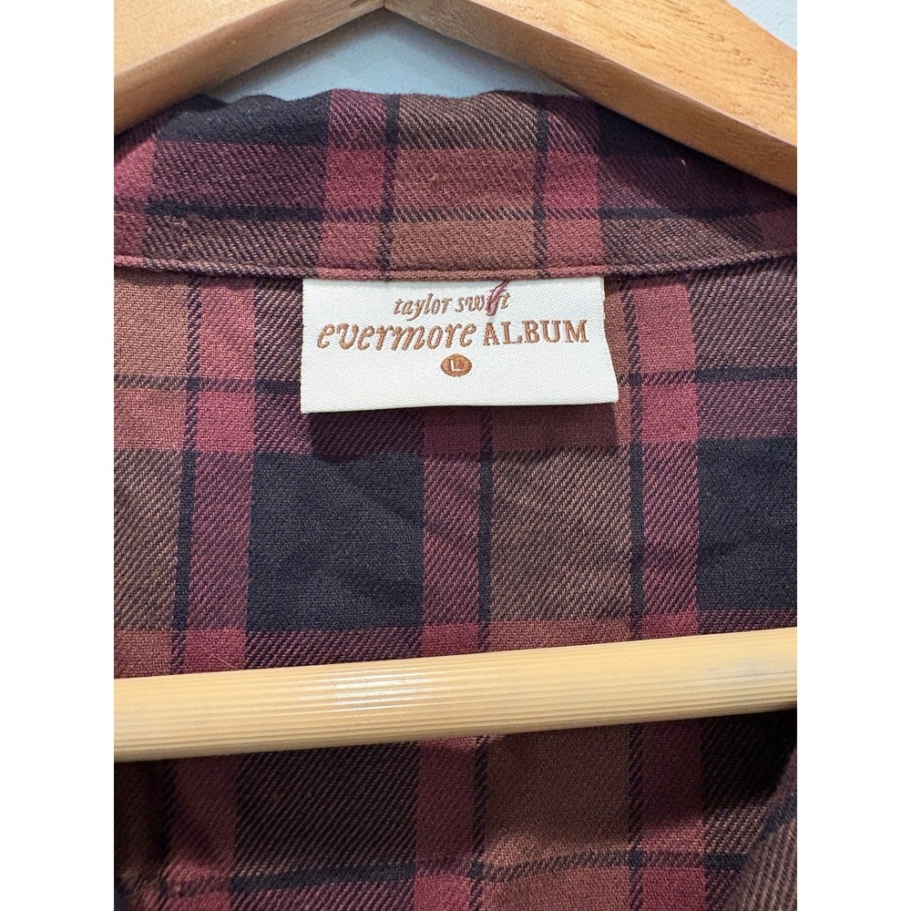 Taylor Swift Evermore Album Plaid Flannel Pajama Set Women Sz L Cotton Lounge - Picture 2 of 11